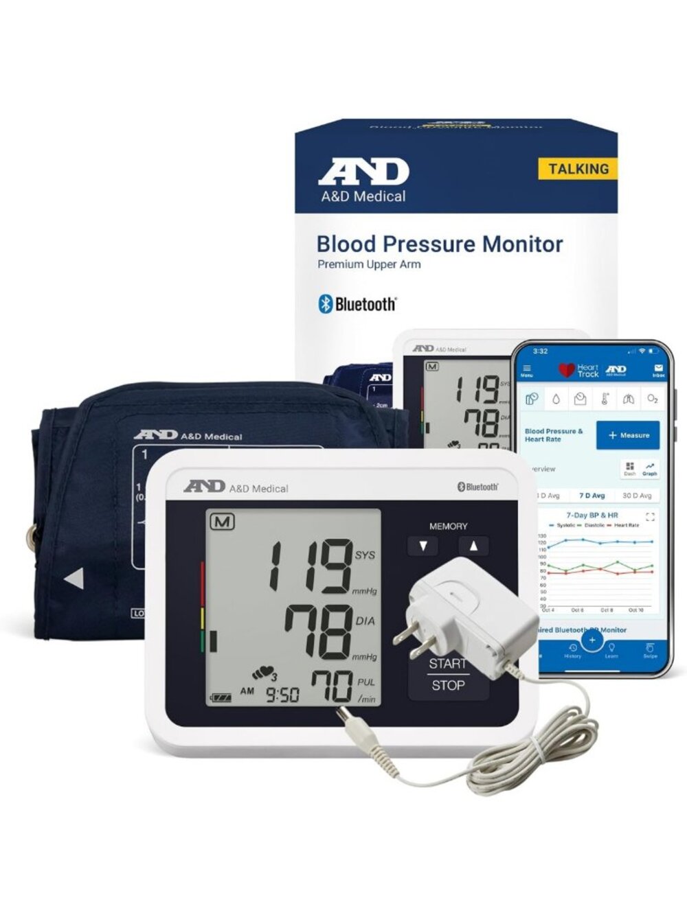 Voice-Guided Bluetooth Blood Pressure Monitor with AC Adapter Bundle - Accurate